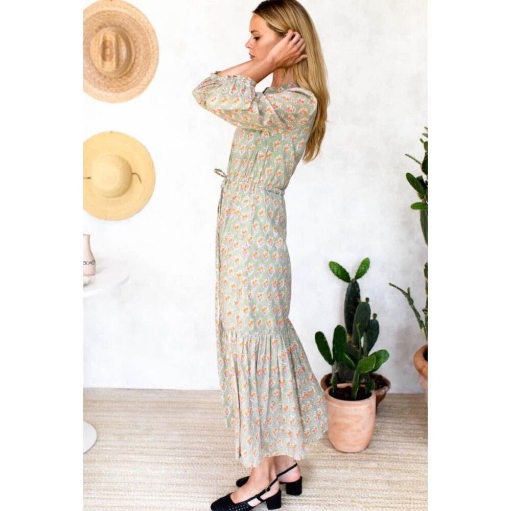 NWT Emerson Fry Francis Maxi Dress Harper Organic Green Floral Boho Large - Picture 4 of 12